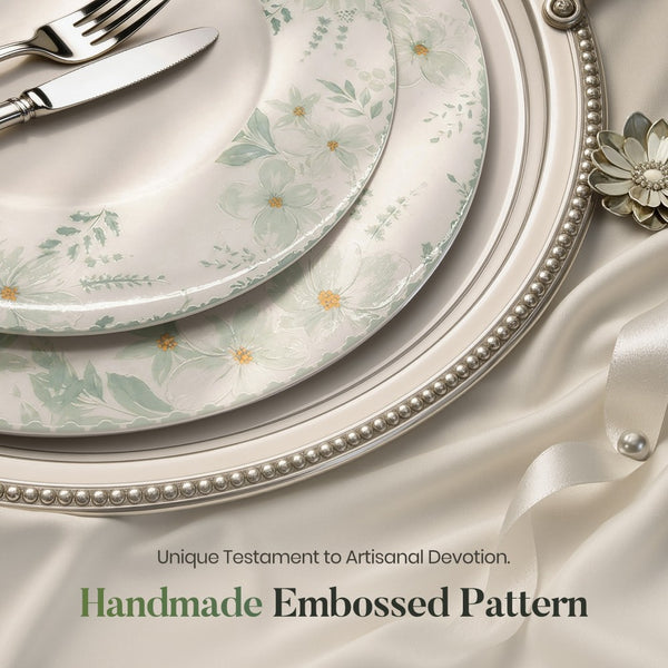 12 Pieces Floral Embossed Porcelain Bone China Dinnerware Set