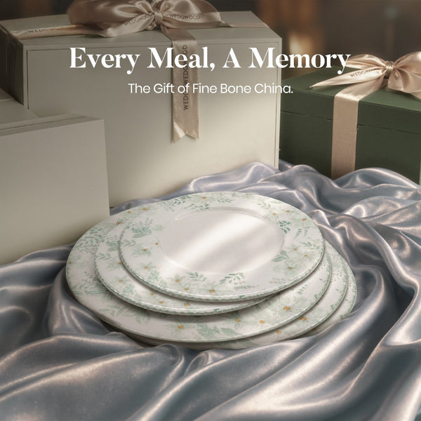 12 Pieces Floral Embossed Porcelain Bone China Dinnerware Set
