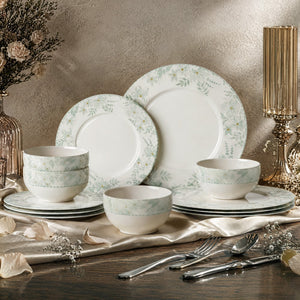 12 Pieces Floral Embossed Porcelain Bone China Dinnerware Set