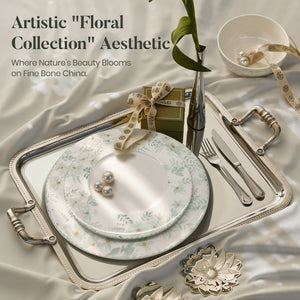 12 Pieces Floral Embossed Porcelain Bone China Dinnerware Set