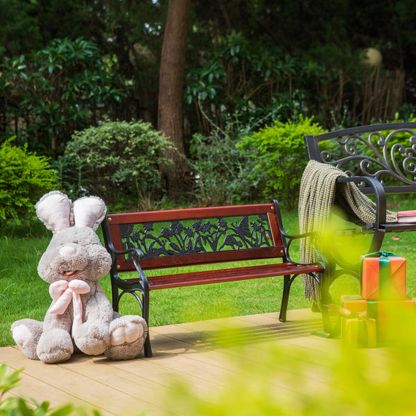 PHI VILLA 33" Outdoor Kids Sized Garden Metal Bench with Wood Seating