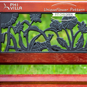 PHI VILLA 33" Outdoor Kids Sized Garden Metal Bench with Wood Seating