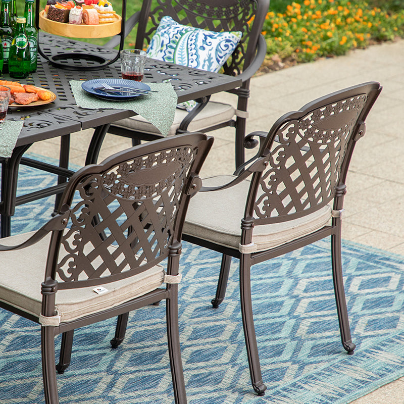 PHI VILLA 7-Piece Patio Elegant Steel Dining Set  with Rectangle/Round Table & Fixed Chairs