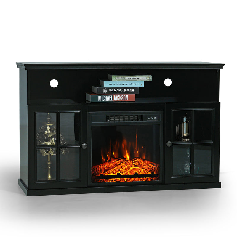 PHI VILLA 48 Inch Wooden Electric Fireplace Storage TV Stand &Cabinet