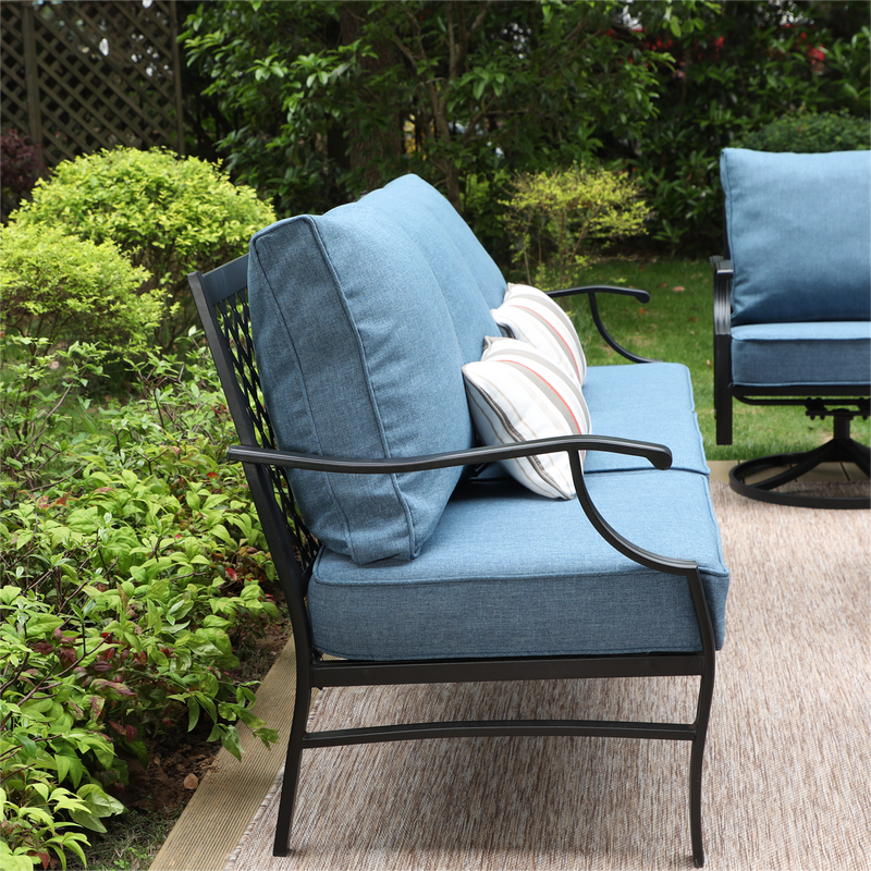 Phi Villa 9-Seater Patio Steel Conversation Sofa Set With Multi-functional Ottomans