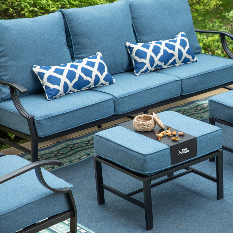 Phi Villa 7-Seater Patio Steel Sofa With Multi-fuctional Ottomans and Coffee Table