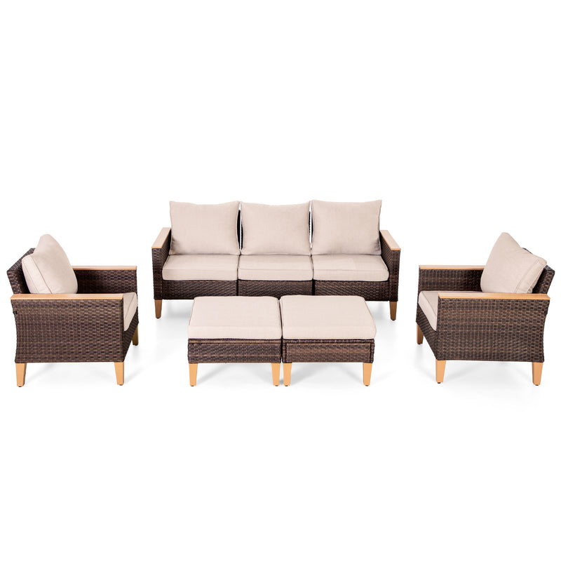 Phi Villa 7-Seater Patio Wicker Sectional Sofa Set With Multi-functional Ottomans