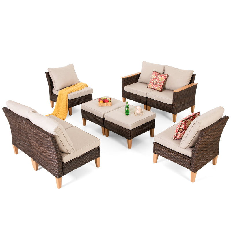 Phi Villa 8-Seater Patio Wicker Sectional Sofa Set With Multi-functional Ottomans