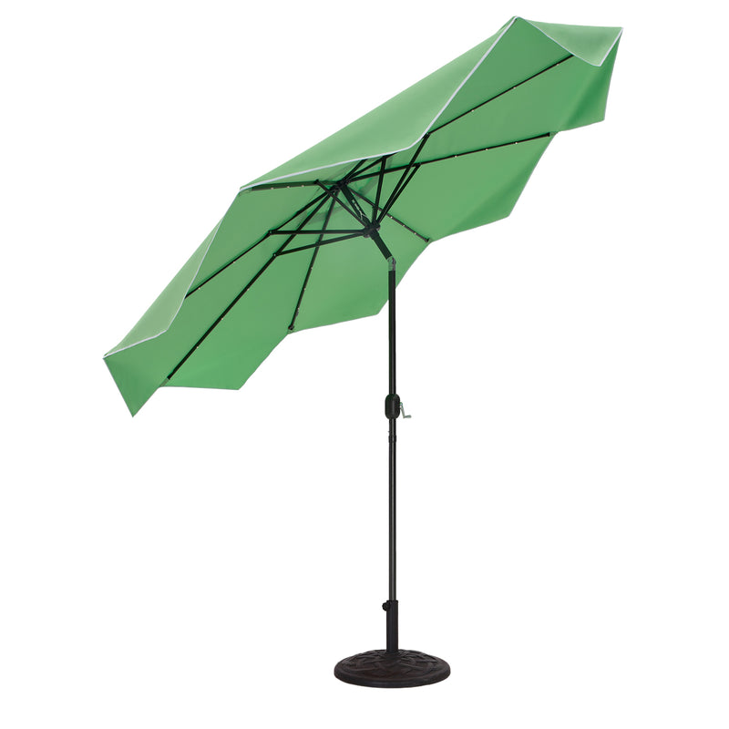 PHI VILLA 9/10ft Crank Open Patio Umbrella With 24 LED Lights & Ruffles