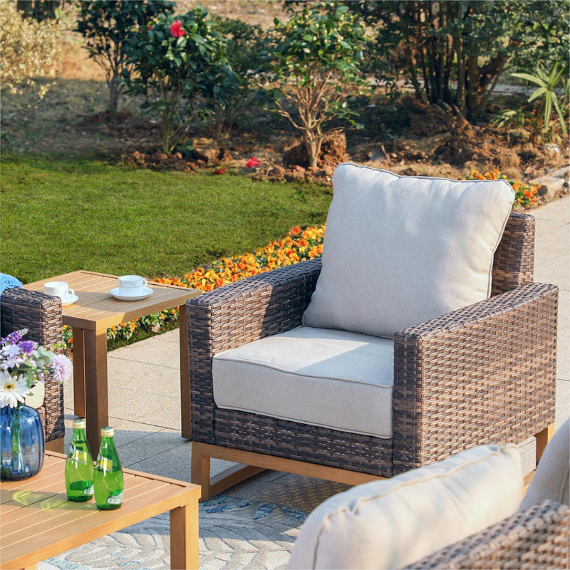 Phi Villa Patio 7-Seat Rattan Conversation Sofa Set With Coffee Table