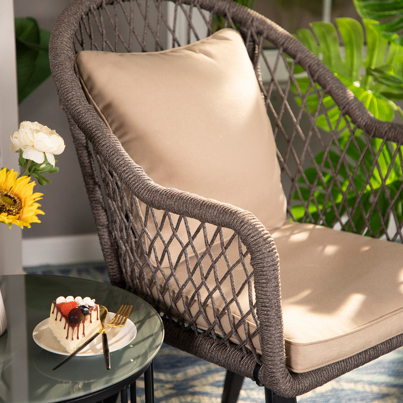 PHI VILLA 3-Piece Patio Rattan Conversation Set With Cushions