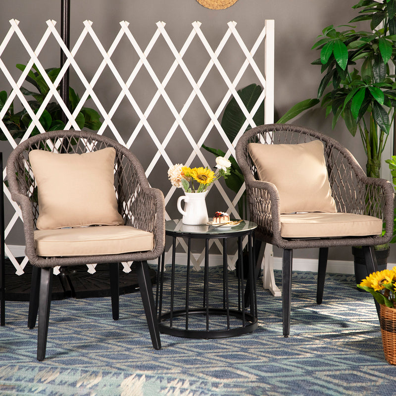 PHI VILLA 3-Piece Patio Rattan Conversation Set With Cushions