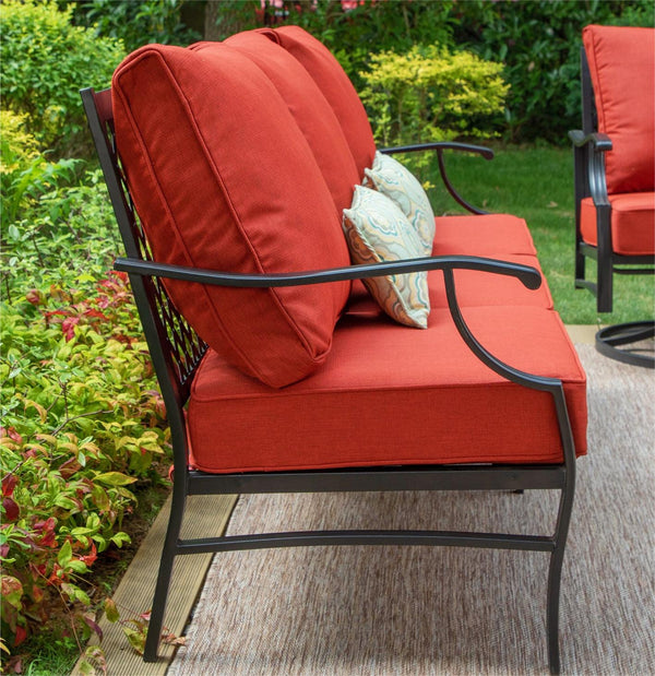 7-Seater Patio Metal Diamond Sofa Set with  Fire Pit Table