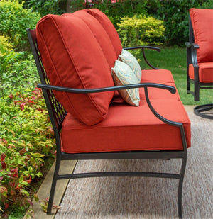 7-Seater Patio Metal Diamond Sofa Set with  Fire Pit Table