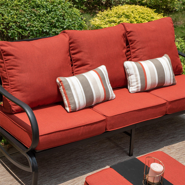 7-Seater Patio Metal Wave Sofa Sets with Fire Pit Table