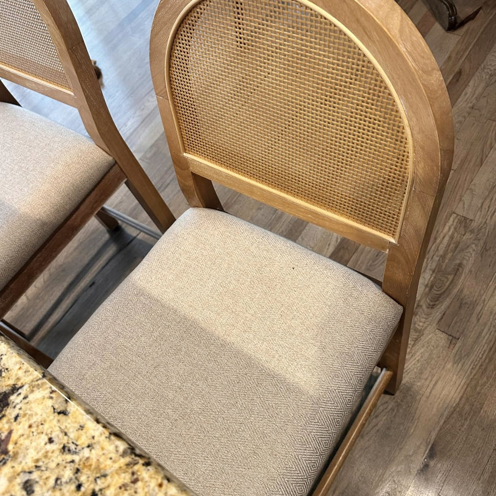 24" Boho Farmhouse Wood Counter Height Bar Stool with Woven Cane Back