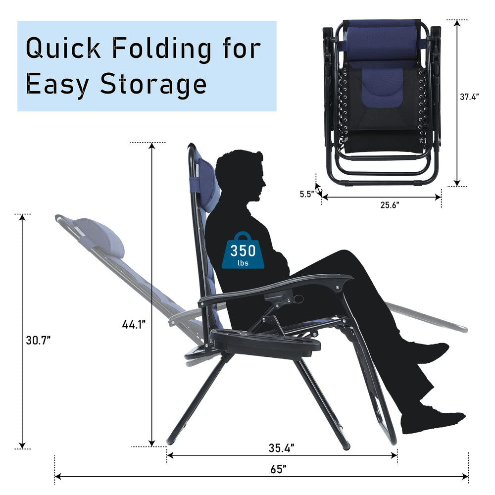 PHI VILLA Set of 2 Padded Zero Gravity Lounge Chair Folding Patio Recliner