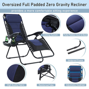 PHI VILLA Set of 2 Padded Zero Gravity Lounge Chair Folding Patio Recliner