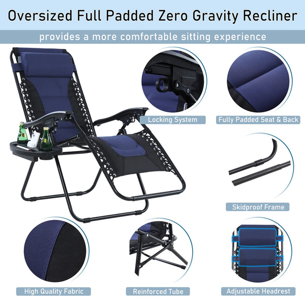 PHI VILLA Set of 2 Padded Zero Gravity Lounge Chair Folding Patio Recliner