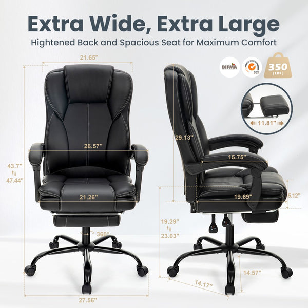 Ergonomic PU Leather Office Chair with Soft Upholstered Armrest
