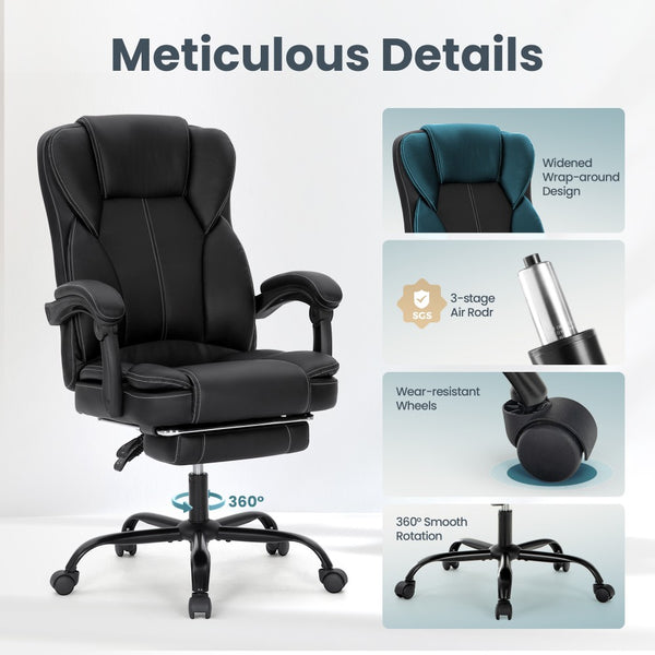 Ergonomic PU Leather Office Chair with Soft Upholstered Armrest