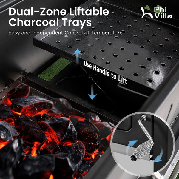 Outdoor Charcoal Grill Double-door with Liftable Charcoal Trays-Captiva Designs