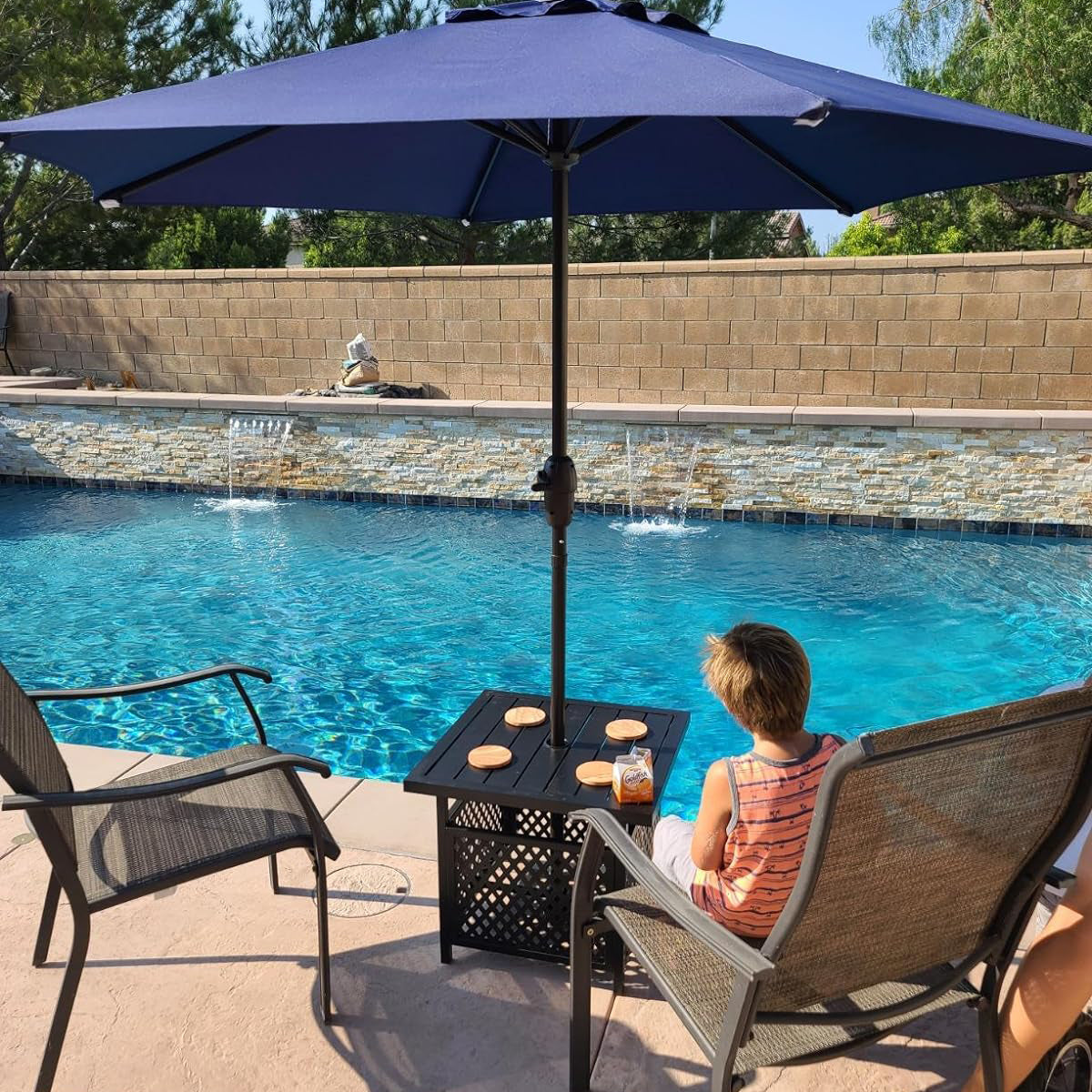 bistro patio umbrella PHI VILLA Outdoor Bistro Side Table with Umbrella Hole