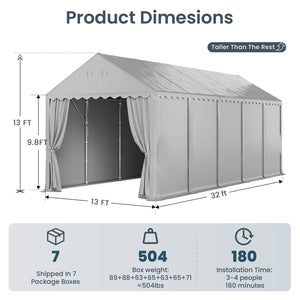 13x32ft PE Carport and Storage Shed