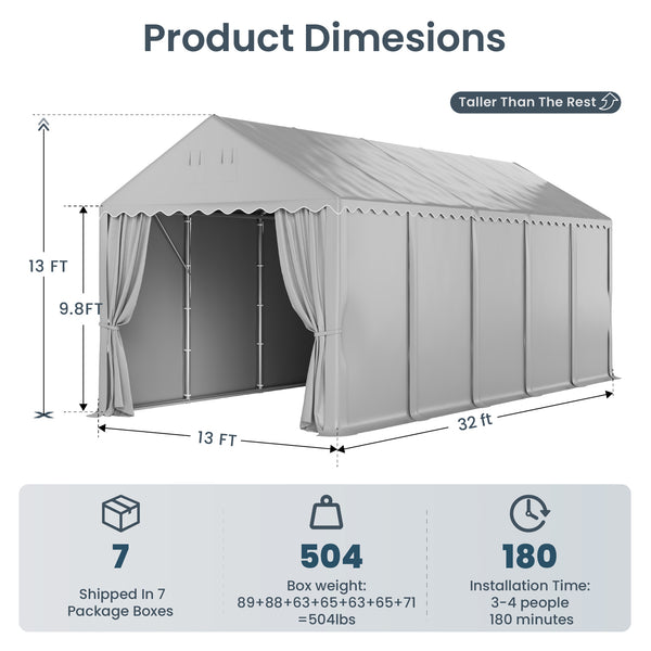 13x32ft PE Carport and Storage Shed