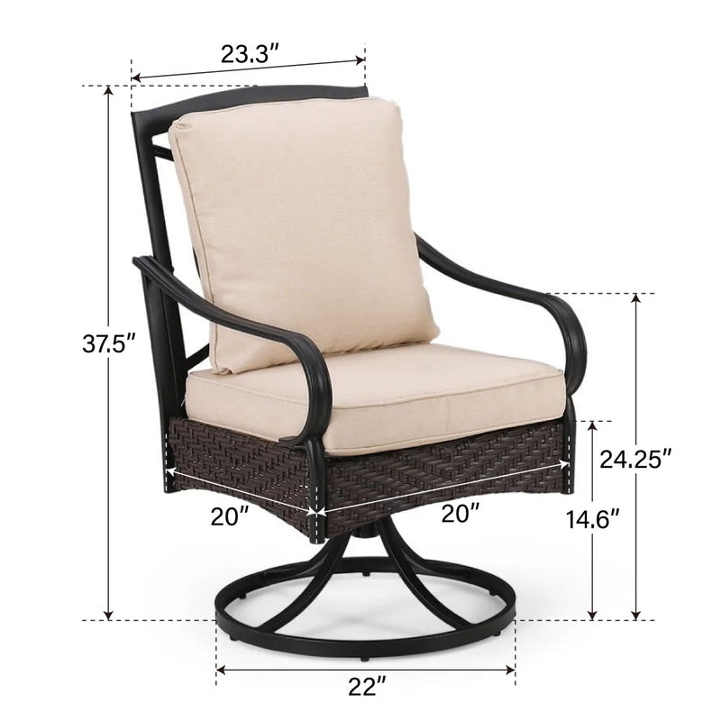 PHI VILLA 2-Piece Patio Steel & Rattan Swivel Chairs with Cushions