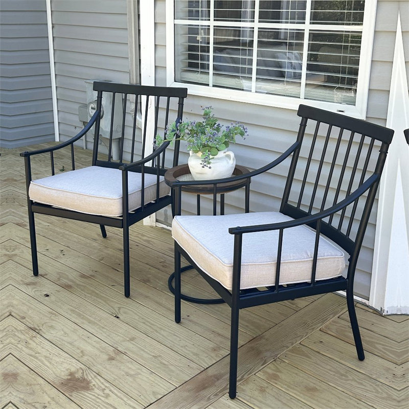 PHI VILLA 2-Piece Steel Fixed Patio Outdoor Dining Chairs Set