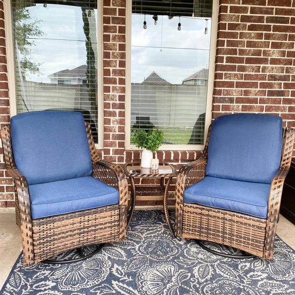 PHI VILLA 3 PC Rattan Swivel Rocking Chairs Conversation Set