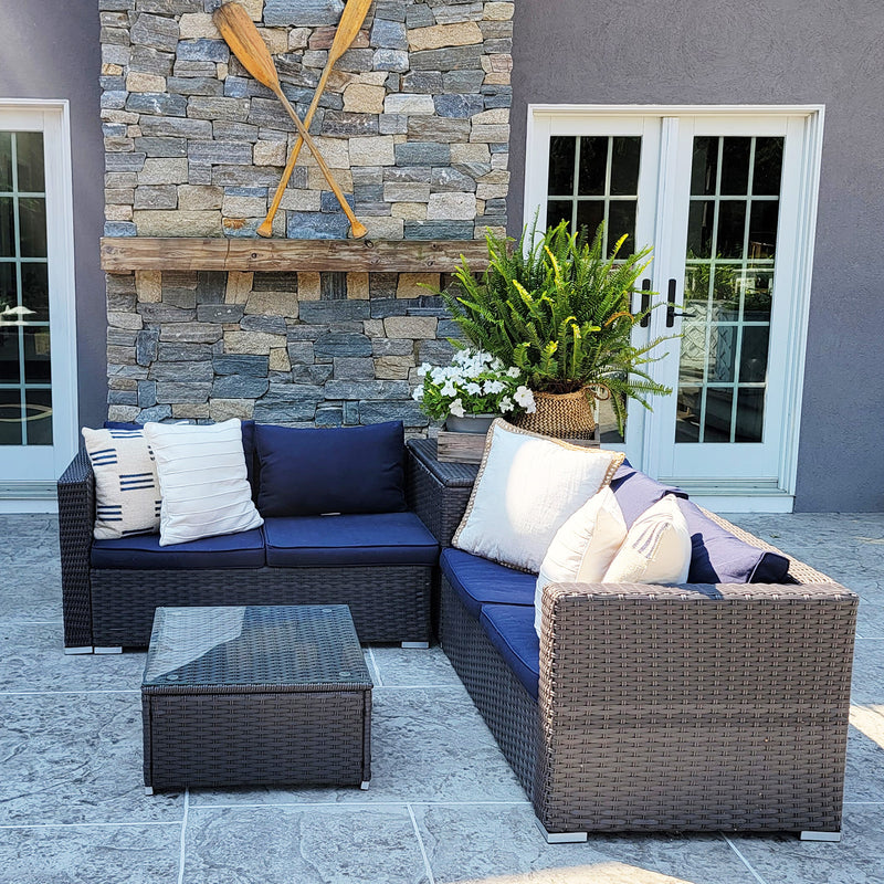 PHI VILLA 4-Piece Outdoor Wicker Sectional Sofa Set With Cushions