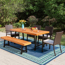 PHI VILLA 7-Piece Outdoor Dining Set with 6 Rattan Chairs & Acacia Wooden Table