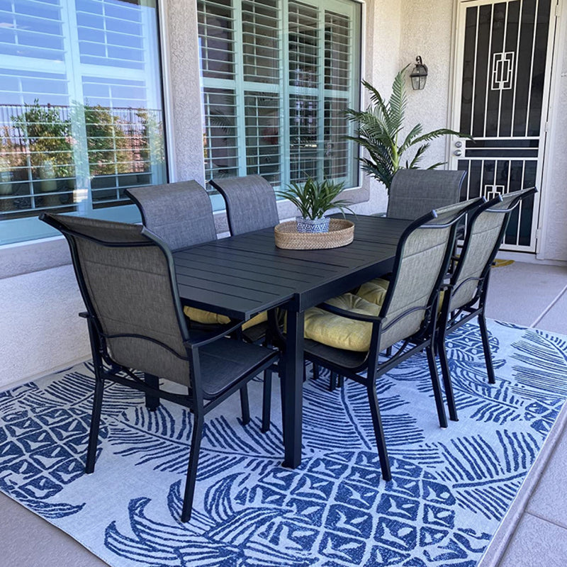 PHI VILLA 7-Piece/9-Piece Outdoor Dining Set with Adjustable Table & Textilene Dining Chairs