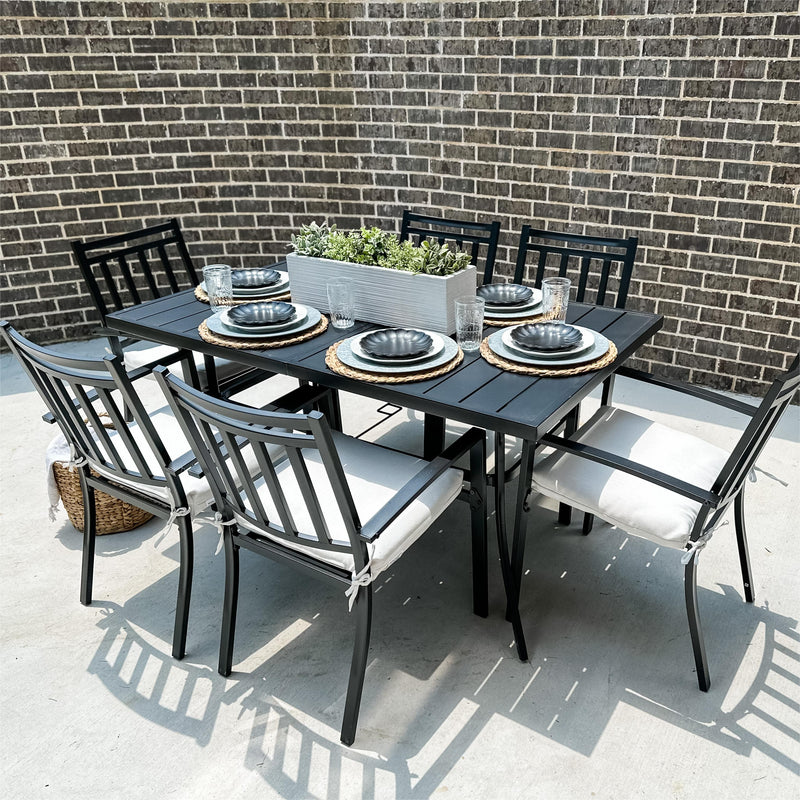 PHI VILLA 7-Piece Patio Outdoor Dining Set With Steel Panel Table and 6 Stackable Chairs