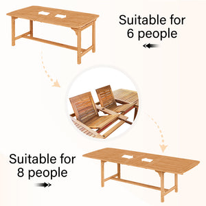 7/9-Pcs Wooden Outdoor Dining Set with Expandable Table for Garden