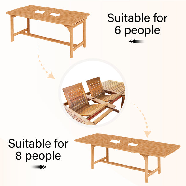 7/9-Pcs Wooden Outdoor Dining Set with Expandable Table for Garden