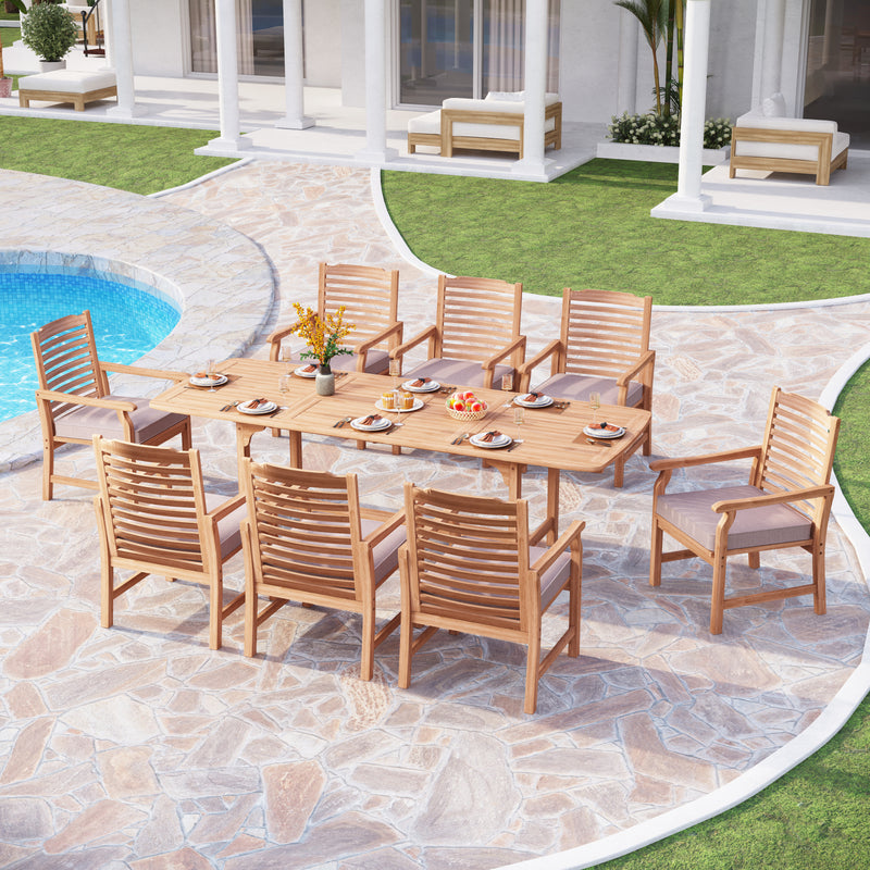 PHI VILLA 7/9 Pieces Acacia Wood Outdoor Dining Set Wih Expandable Teak Dining Table & Wooden Chairs with Cushions