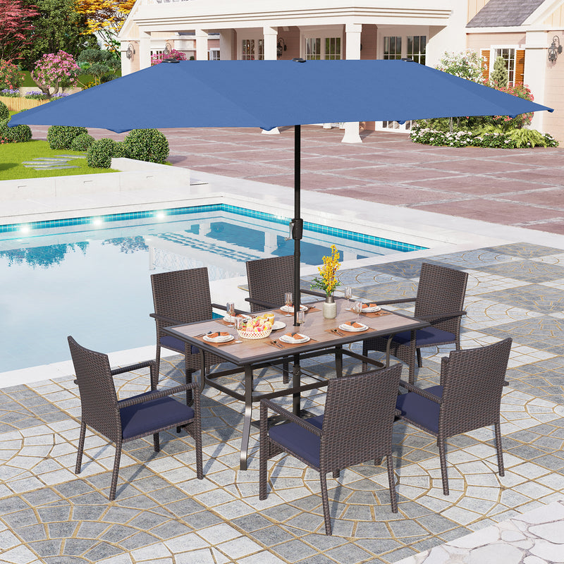 8-Piece Outdoor Dining Set with 13ft Umbrella & Wicker Rattan Chairs for Poolside,Deck PHI VILLA