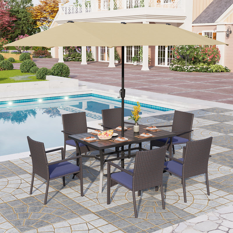 8-Piece Outdoor Dining Set with 13ft Umbrella & Wicker Rattan Chairs for Poolside,Deck PHI VILLA