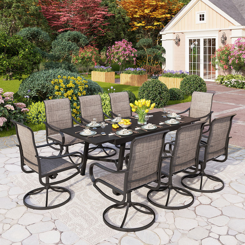 PHI VILLA 7-Piece/9-Piece Outdoor Dining Set with Adjustable Table & Padded Textilene Swivel Chairs