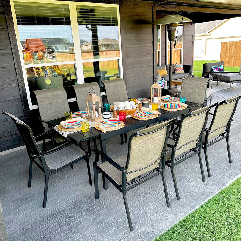 PHI VILLA 7-Piece/9-Piece Outdoor Dining Set with Adjustable Table & Textilene Dining Chairs