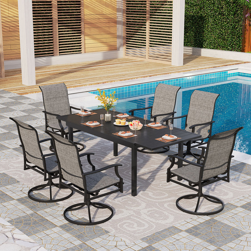 PHI VILLA 7-Piece/9-Piece Outdoor Patio Dining Set with Adjustable Table & Padded Textilene Swivel Chairs
