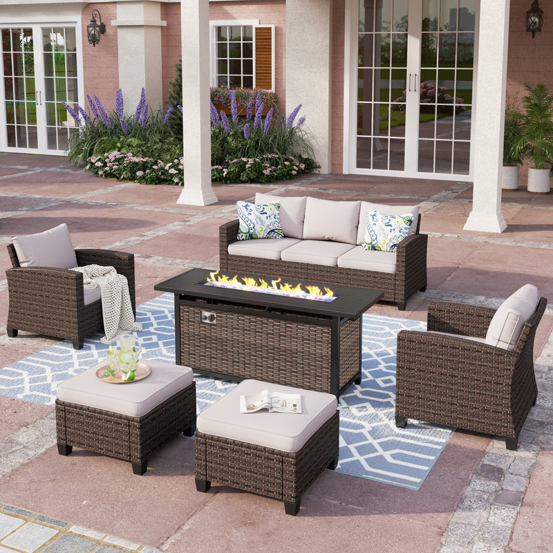 PHI-VILLA-9-Seat-Outdoor-Patio-Wicker-Furniture-Set-with-56-Fire-Pit-Table-and-Ottomans