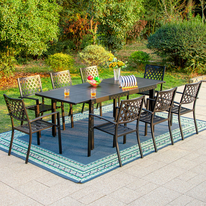Phi Villa 15-Person Outdoor Patio Furniture Combination Set with Sofa Set, Steel Dining Set, and Square Umbrella