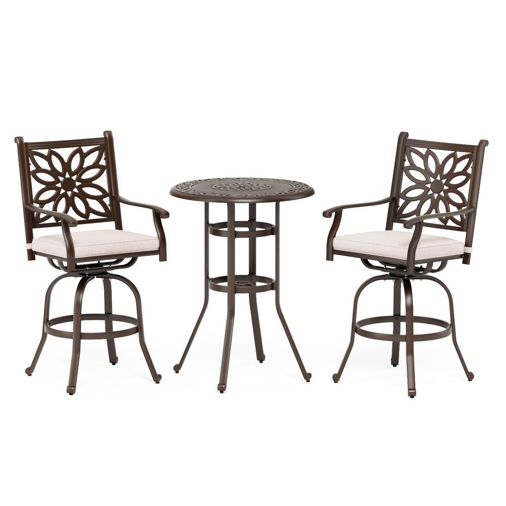 Antique Cast Aluminum Patio Pub Height Rust-free Swivel Bar Stools Set