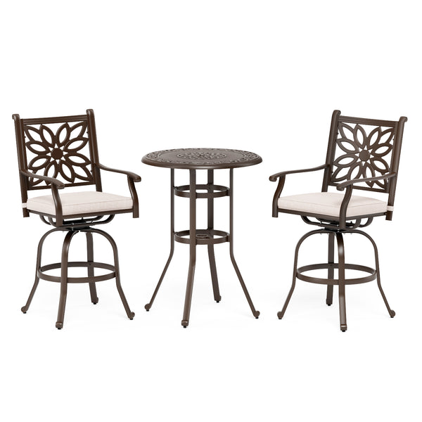 Antique Cast Aluminum Patio Pub Height Rust-free Swivel Bar Stools Set
