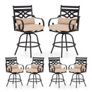 PHI VILLA Outdoor Steel Swivel Cushioned Bar Stools With Pillows