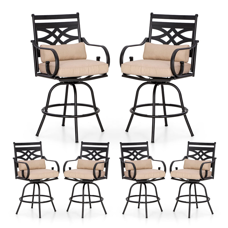 PHI VILLA Outdoor Steel Swivel Cushioned Bar Stools With Pillows